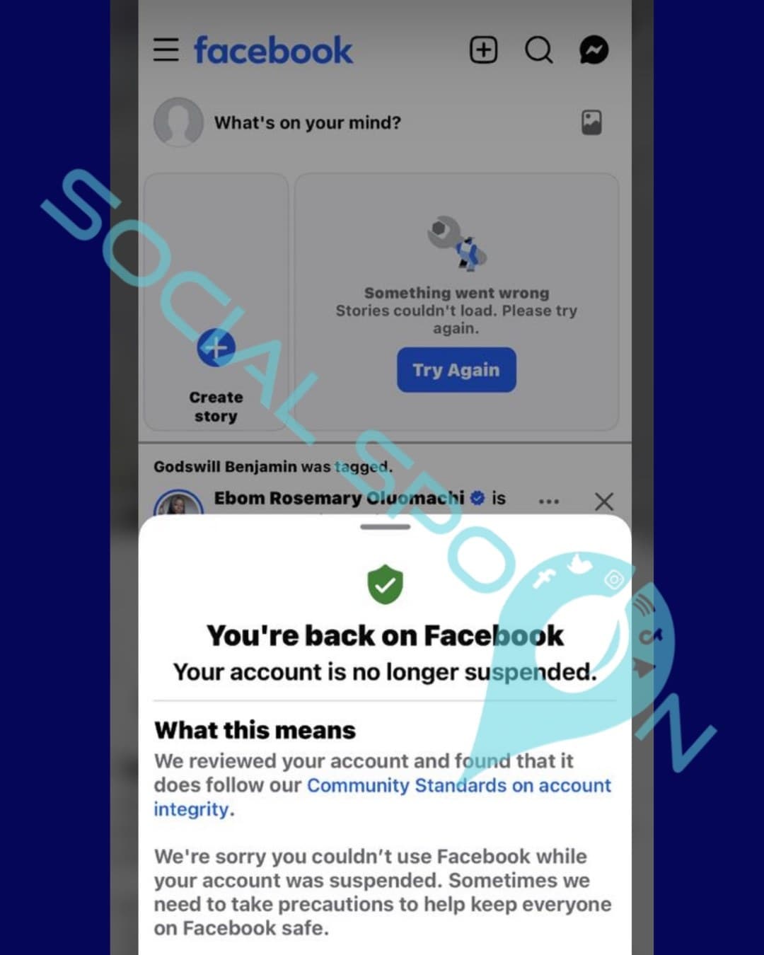 Facebook account restored