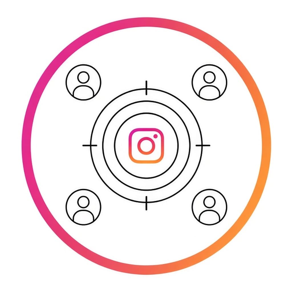 Instagram target audience: a bullseye around the Instagram logo, with people around it